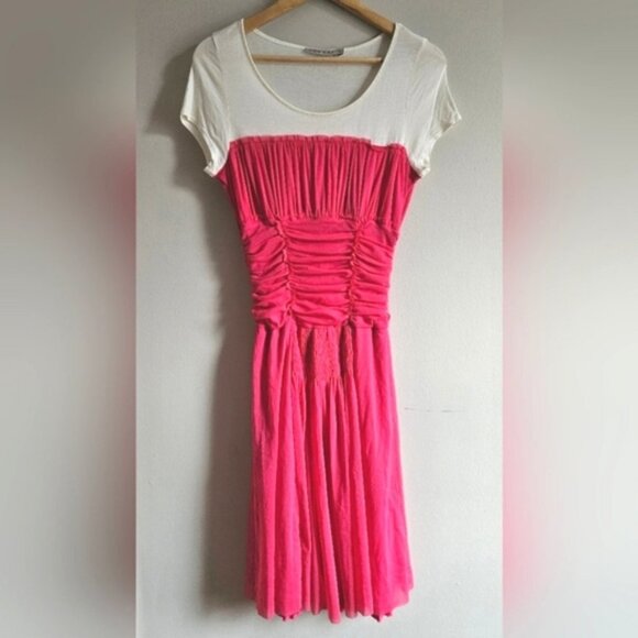KOOKAI ruched hot pink mesh t-shirt dress - Picture 1 of 8